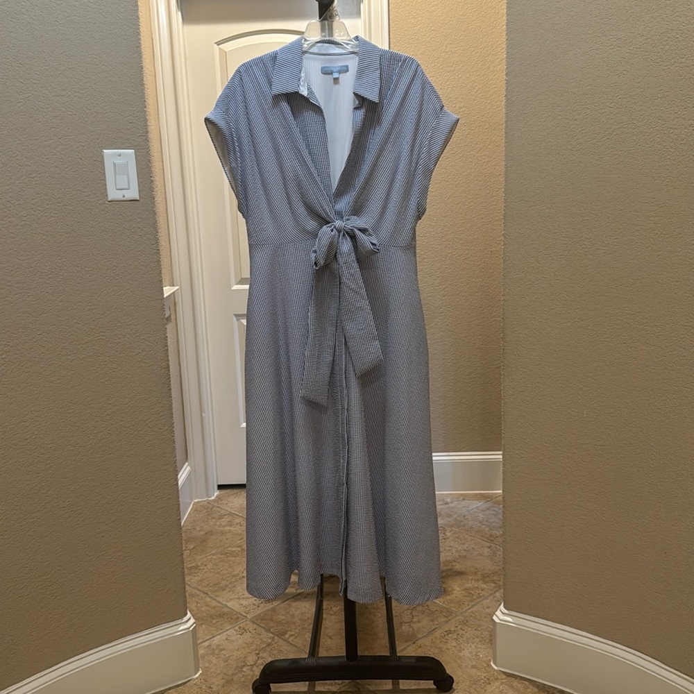 Antonio Milani, blue and white seersucker dress